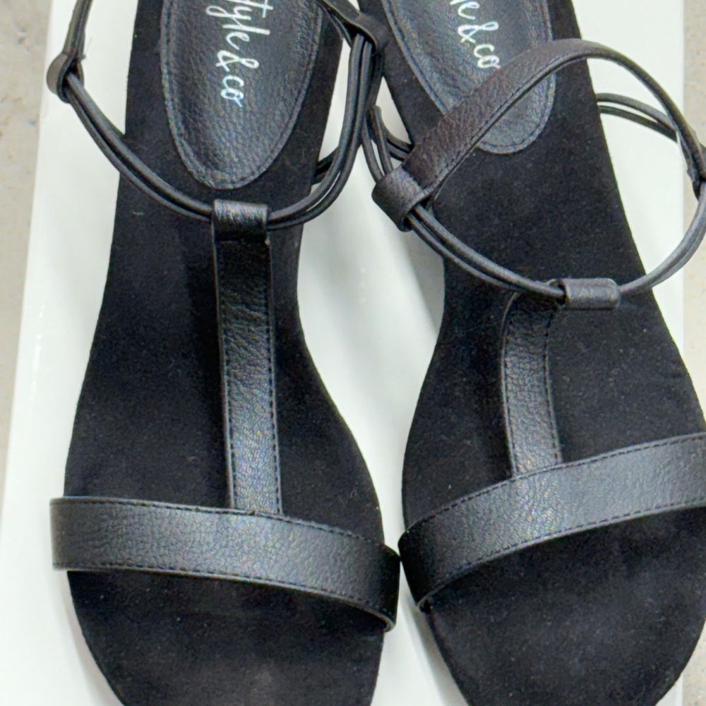 Style & Co. Black T-Strap Sandals with Buckle Closure